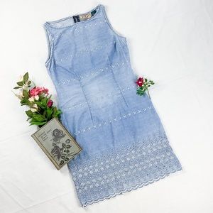 Vintage 90s embroidered denim sheath dress